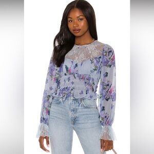 Free People Floral Blue Blouse Size Small